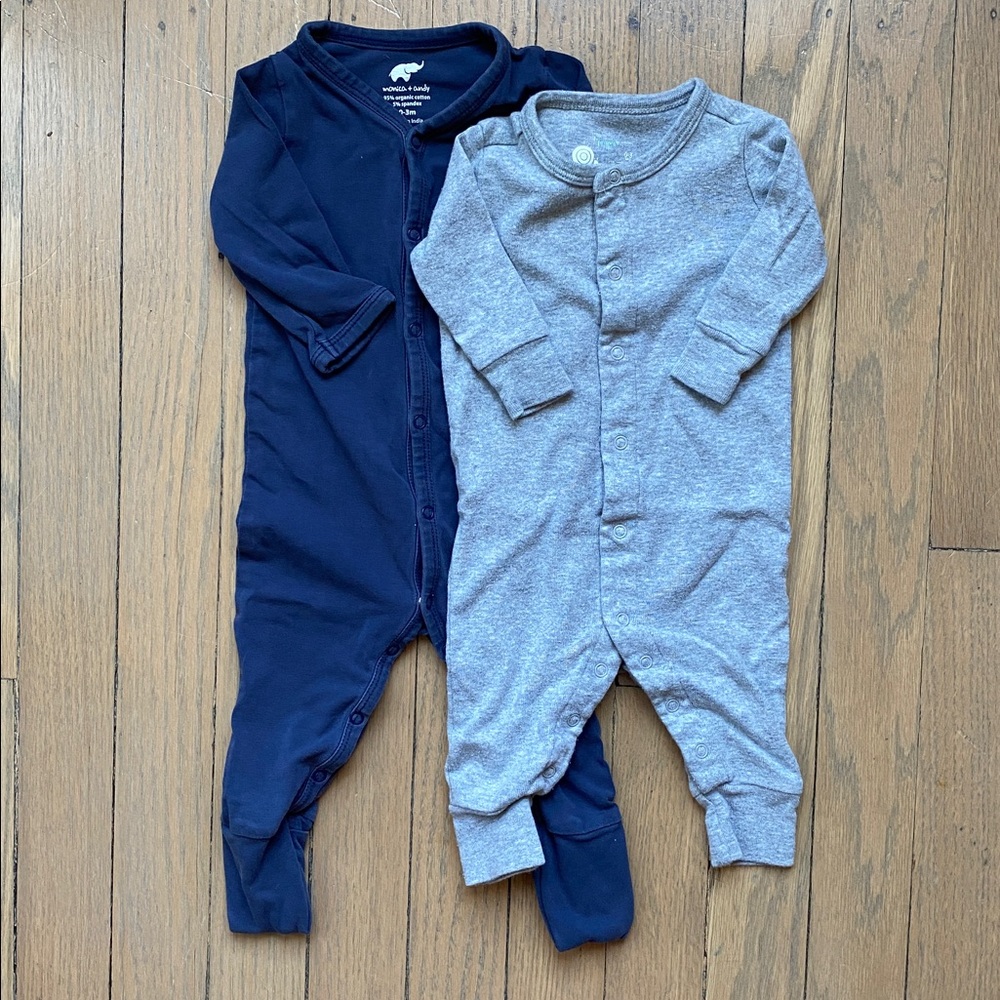 Set of 2 Snap Front One-Piece Pajamas Sz 0-3M